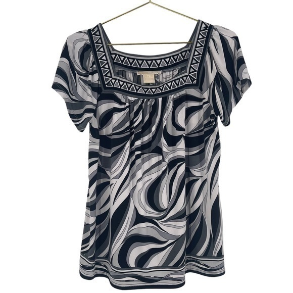 MICHAEL Michael Kors White Black Short Sleeve Top petite small - Picture 1 of 4